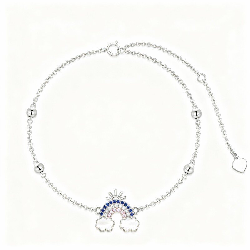 10K White Gold Mother Of Pearl Rainbow Charm Bracelet-4