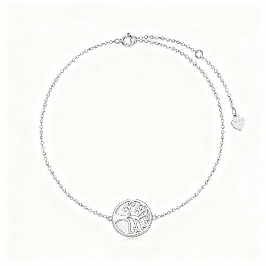 10K White Gold Mother Of Pearl Tree Of Life Charm Bracelet