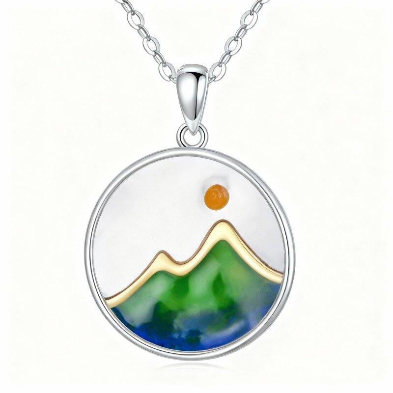 10K White Gold Mountains Pendant Necklace-14