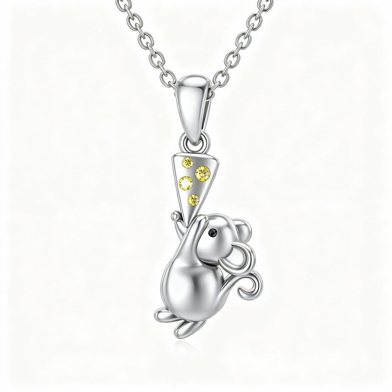 10K White Gold Cubic Zirconia Mouse Pendant Necklace-7