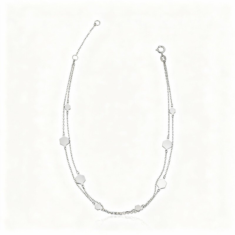 10K White Gold Multi-layered Charm Anklet-14