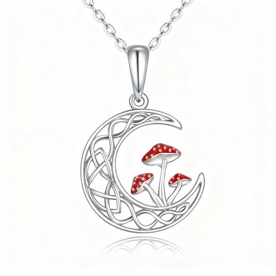 10K White Gold Mushroom & Moon Pendant Necklace