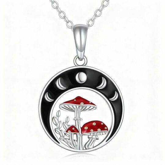 10K White Gold Mushroom & Moon & Sun Pendant Necklace