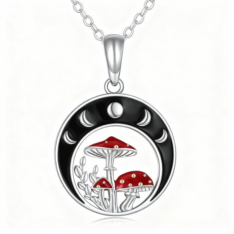 10K White Gold Mushroom & Moon & Sun Pendant Necklace-9