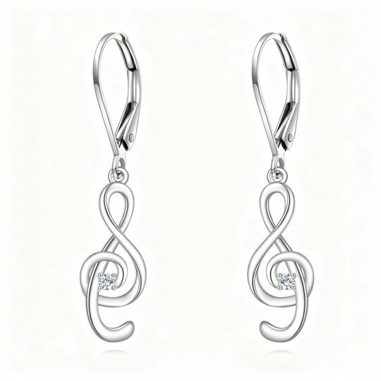 10K White Gold Cubic Zirconia Music Symbol Lever-back Earrings