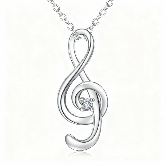 10K White Gold Cubic Zirconia Music Symbol Pendant Necklace