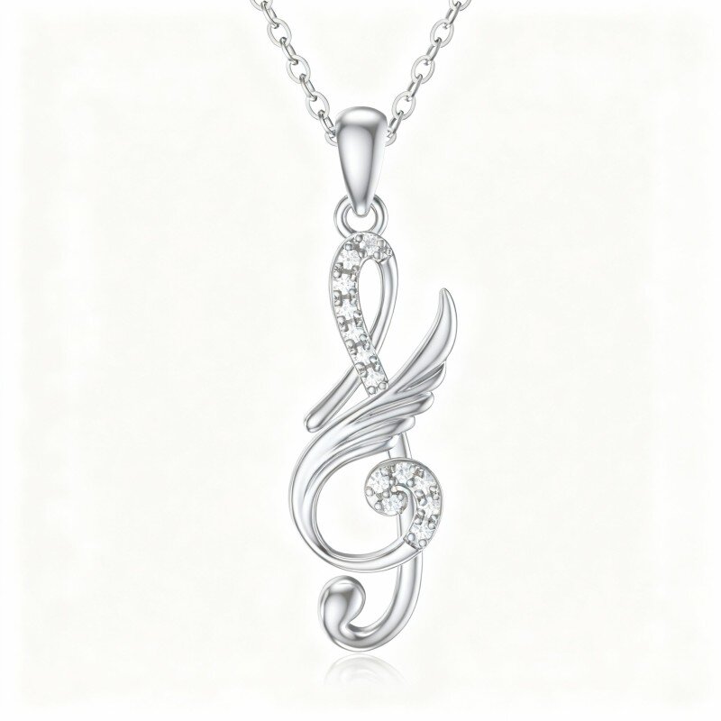 Collana con ciondolo simbolo musicale in oro bianco 10K con zirconi cubici-16