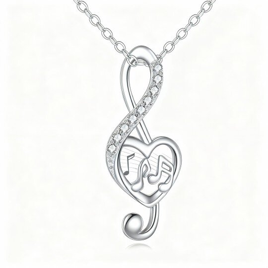 قلادة من الذهب الأبيض عيار 10 قيراط مرصعة بالزركونيا المكعبة ورمز موسيقي