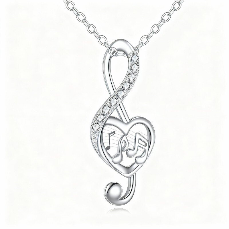 Colar com pendente de símbolo musical em ouro branco 10K e zircónias cúbicas-15