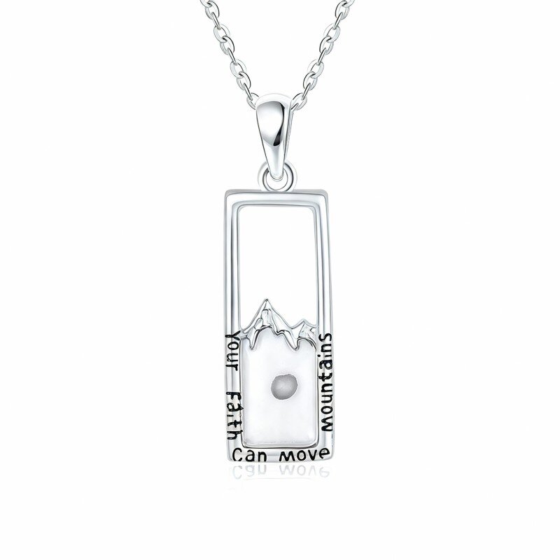 10K White Gold Mustard Seeds Pendant Necklace with Engraved Word-11