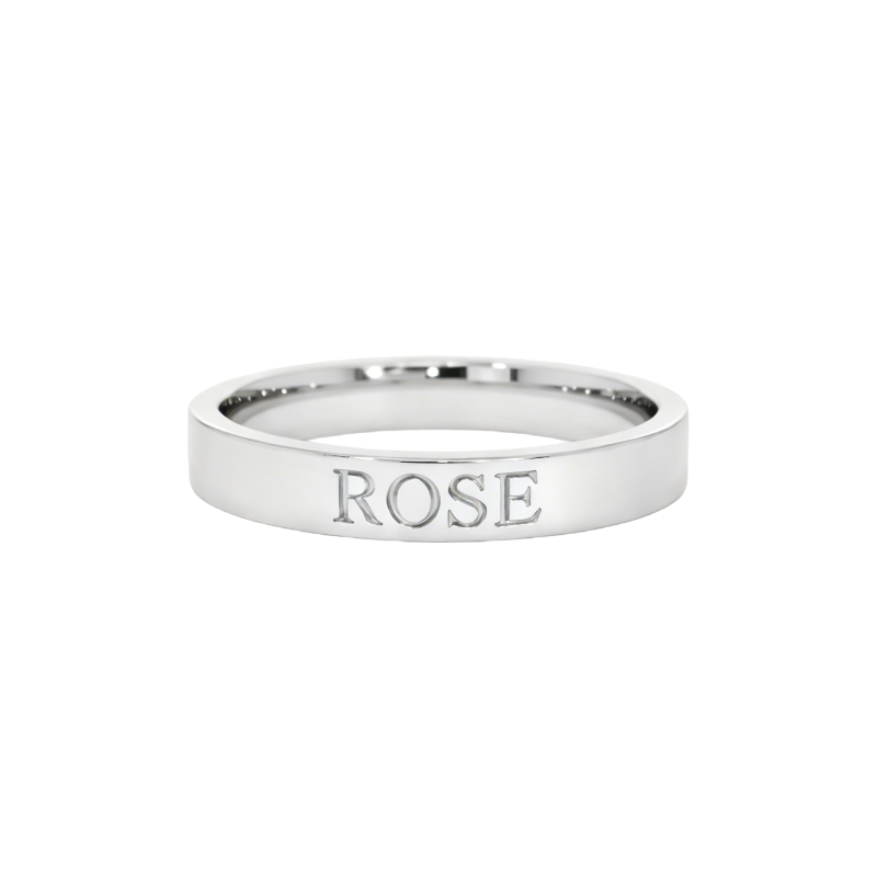 Anillo clásico personalizado con nombre e inicial de oro blanco de 10 quilates sin piedras.-13