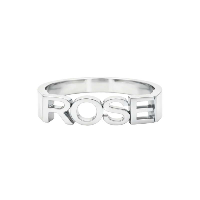 Anillo clásico personalizado con inicial del nombre en oro blanco de 10 quilates sin piedras.-1
