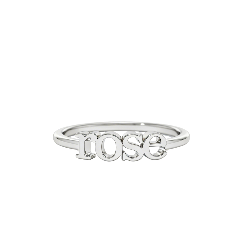 Bague classique personnalisée avec initiale en or blanc 10 carats sans pierre-1