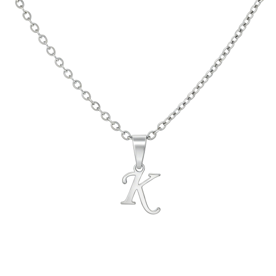 قلادة من الذهب الأبيض عيار 10 قيراط بدون حجر، تحمل الحرف الأول من الاسم، مع إمكانية تخصيصها بالحرف K.