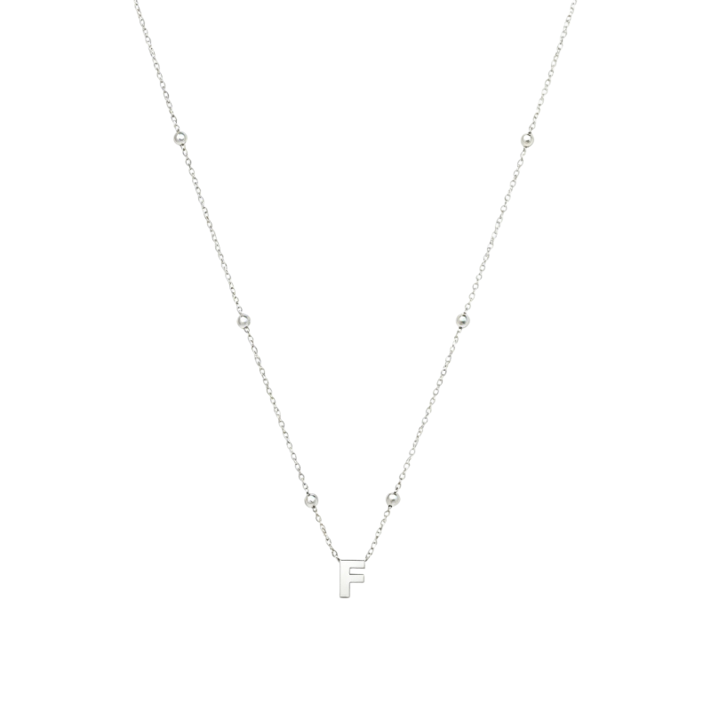 Collar con inicial personalizada de oro blanco de 14 quilates sin piedras, con la letra inicial F.-1