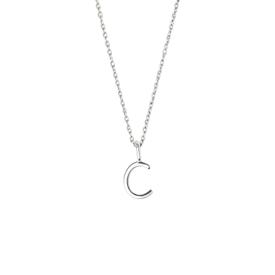 Colar personalizado com inicial C em ouro branco de 10 quilates, sem pedra.