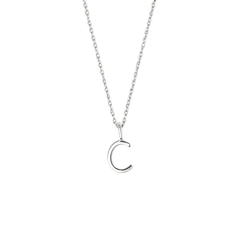 Collier personnalisé en or blanc 18 carats sans pierre avec initiale C-1
