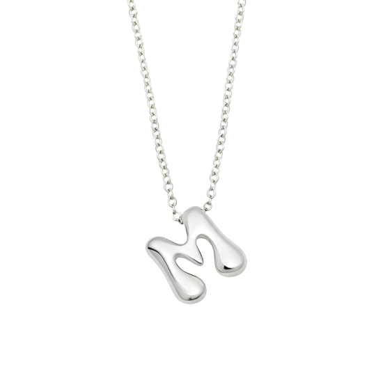 Colar personalizado com inicial M em ouro branco de 10 quilates, sem pedra.