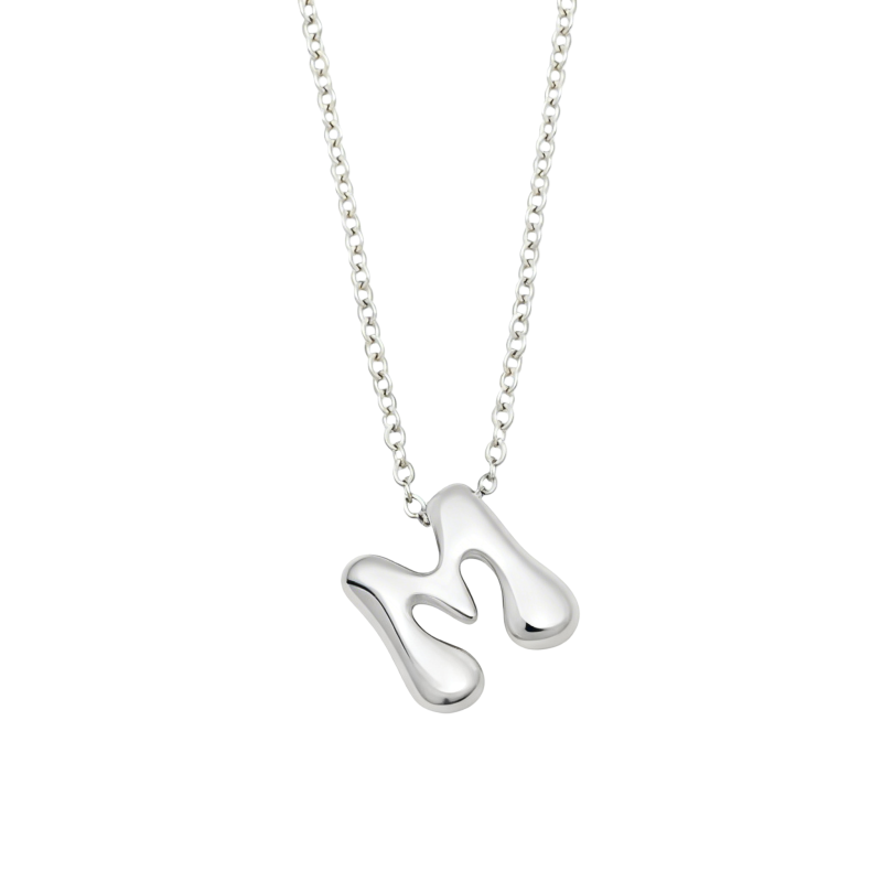 Collar con inicial personalizada de oro blanco de 14 quilates sin piedras, con la letra inicial M.-1