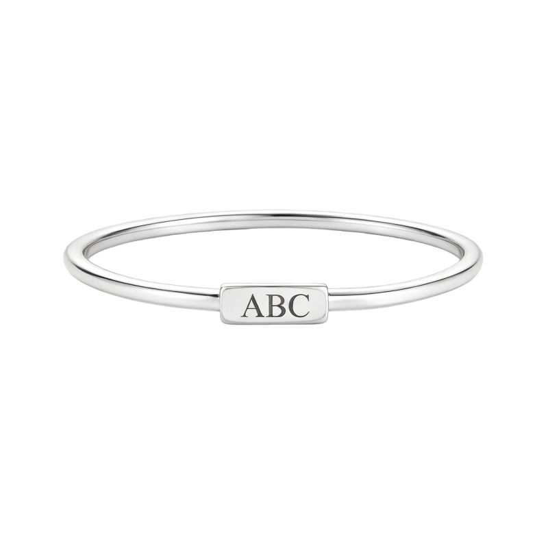 Anillo con inicial personalizada de oro blanco de 10 quilates sin piedras-8