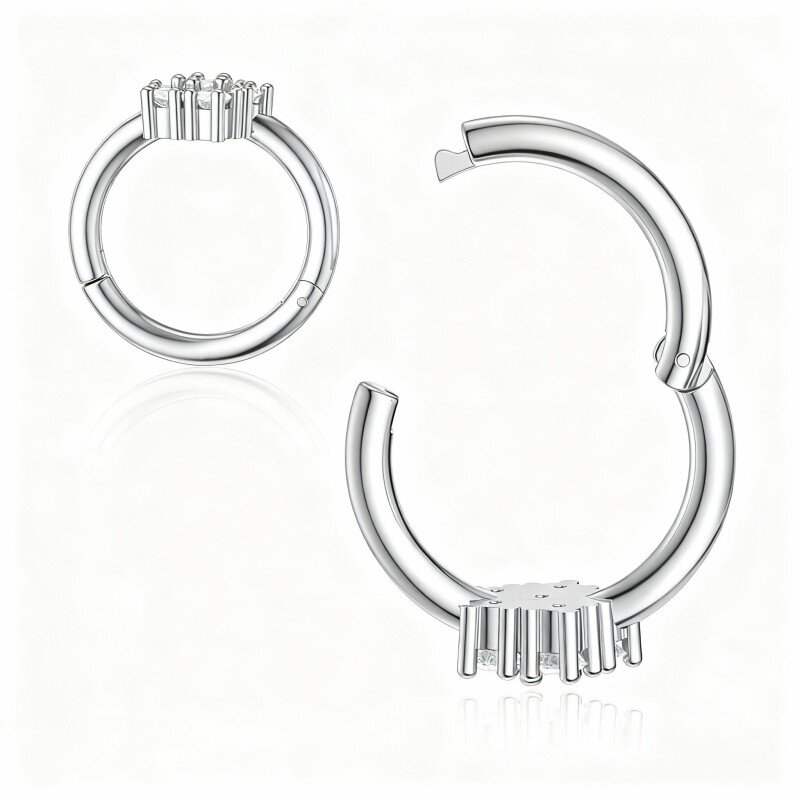 10K White Gold Cubic Zirconia Nose Ring-4