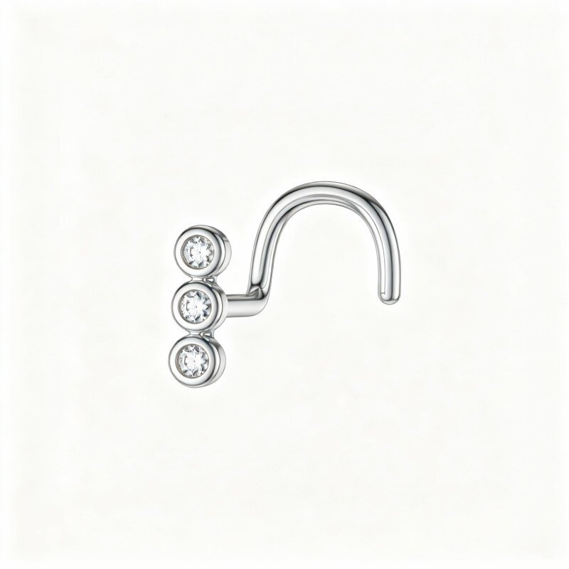 10K White Gold Cubic Zirconia Nose Ring-7