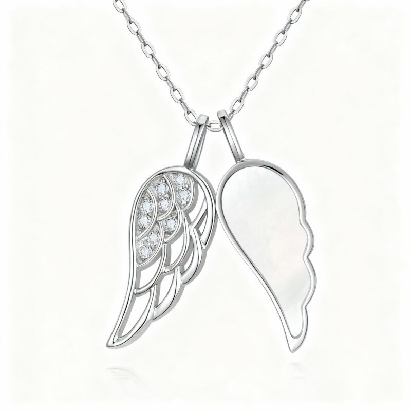 10K White Gold Opal Angel Wing Pendant Necklace-19