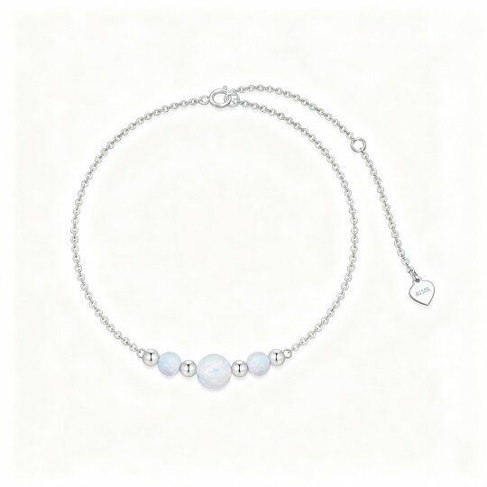 Pulseira de contas de metal com opala em ouro branco 10K