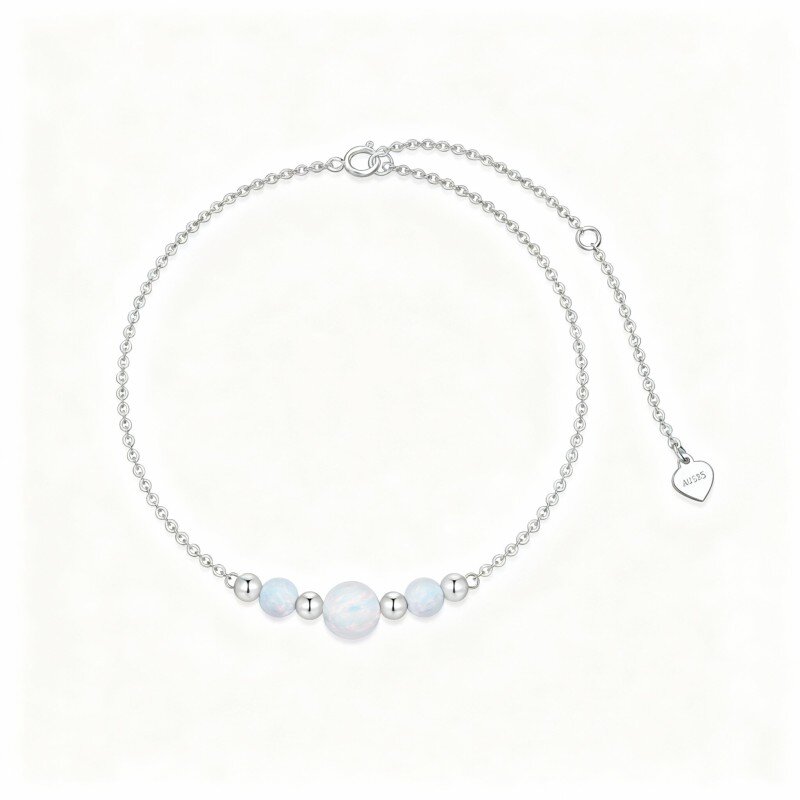 Pulseira de contas de metal com opala em ouro branco 10K-5