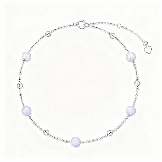 Pulseira de contas de metal com opala em ouro branco 10K