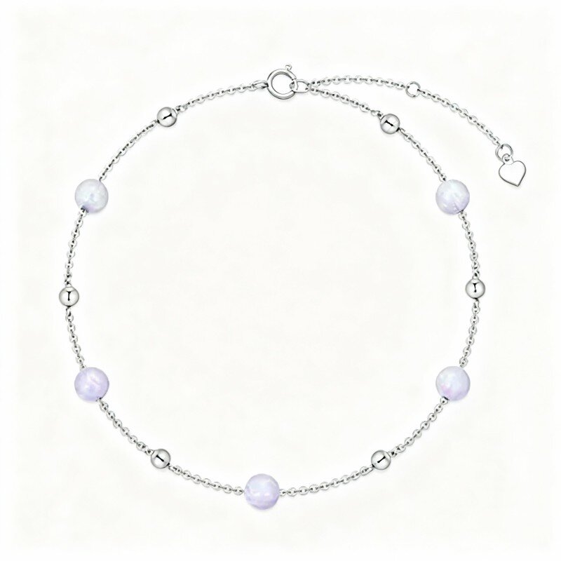 Pulseira de contas de metal com opala em ouro branco 10K-8