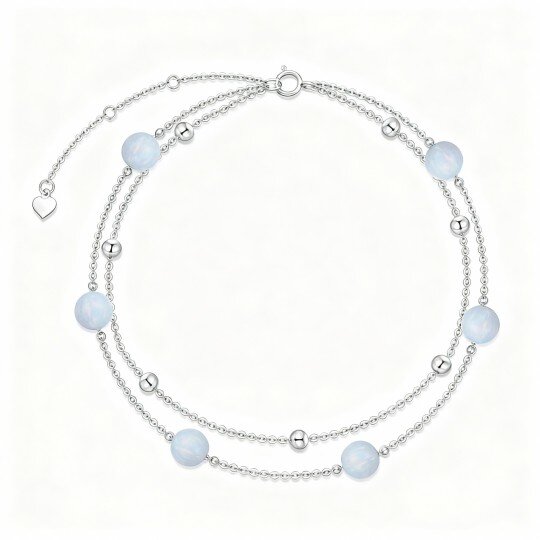 Tornozeleira com pendente multicamadas em ouro branco 10K com contas de opala