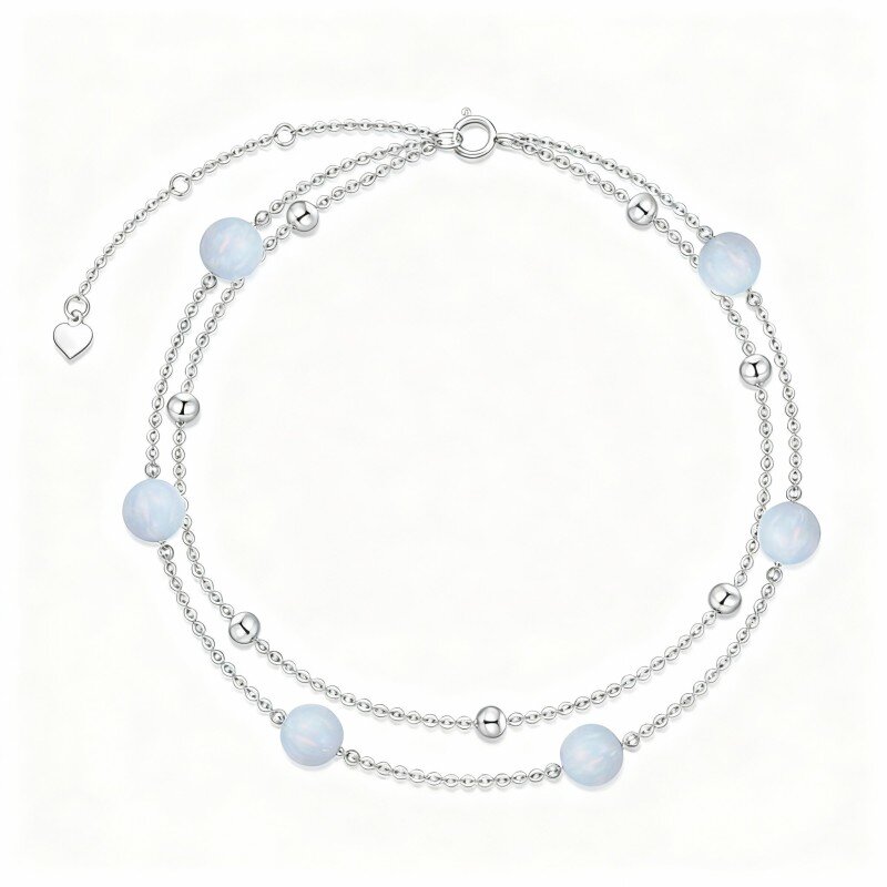 10K White Gold Opal Bead Multi-layered Charm Anklet-16