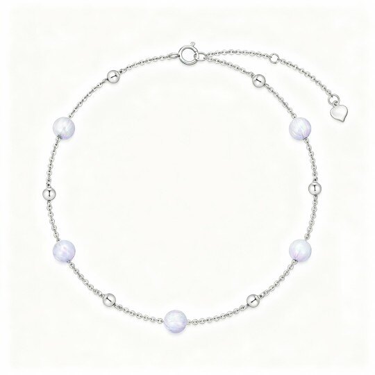 10Kホワイトゴールドオパールビーズシングルレイヤーチャームアンクレット