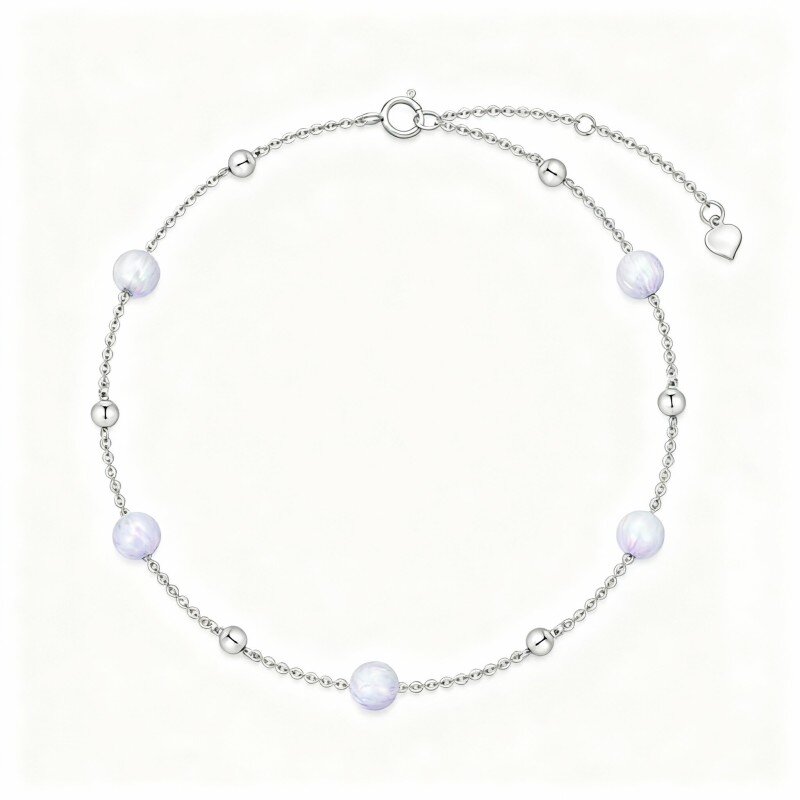 خلخال من الذهب الأبيض عيار 10 قيراط مع طبقة واحدة من خرز الأوبال-15