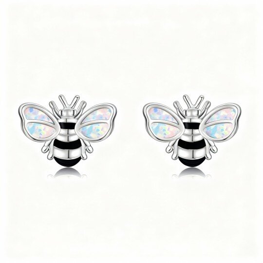 10K White Gold Opal Bee Stud Earrings