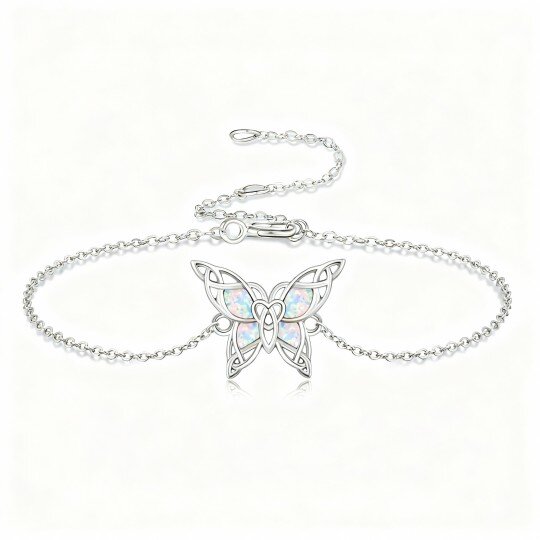 14K White Gold Opal Butterfly Charm Bracelet