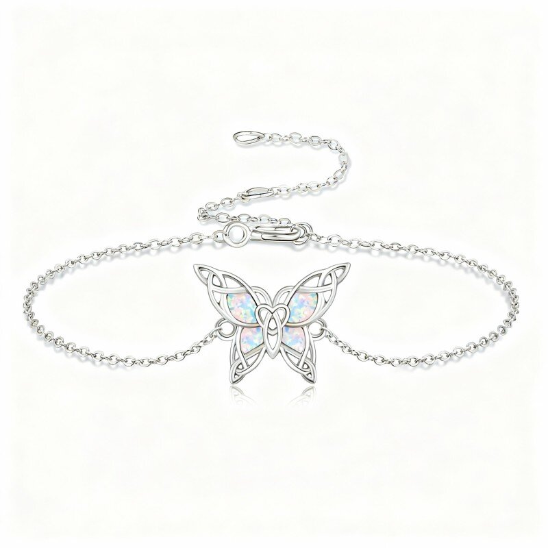 Pulseira com pendente de borboleta em ouro branco 10K e opala-17