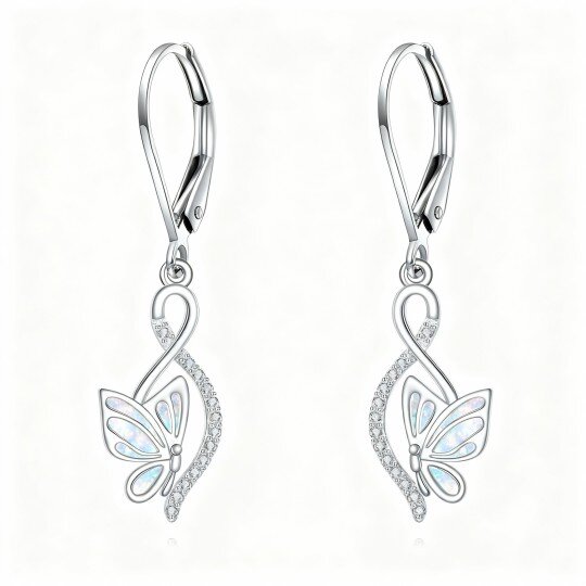 9K White Gold Opal Butterfly Drop Earrings