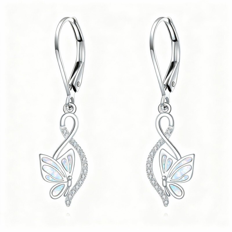Brincos Opala em Forma de Borboleta em Ouro Branco 9K-5