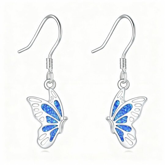 10K White Gold Opal Butterfly Drop Earrings
