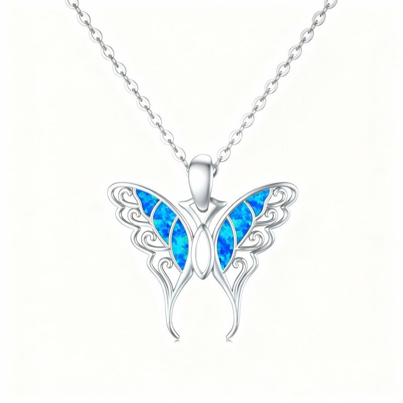 10K White Gold Opal Butterfly Pendant Necklace-13