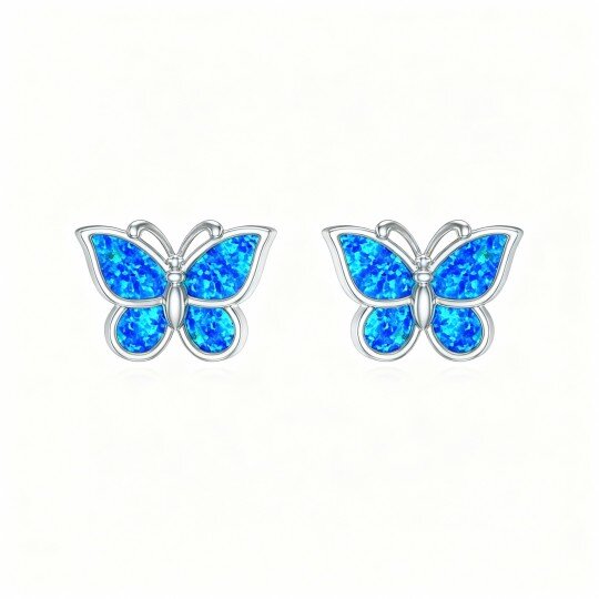 Brincos borboleta em ouro branco 18K com opala