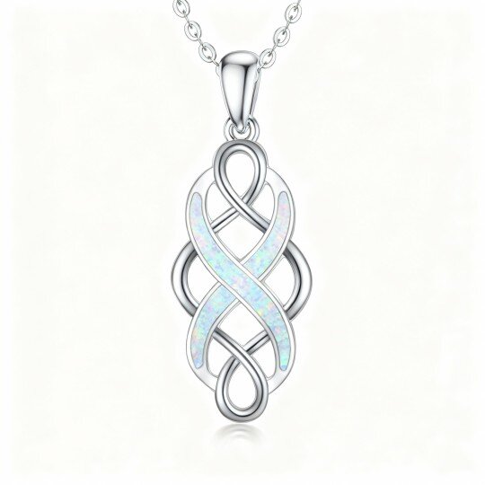 Colar com pendente nó celta em ouro branco 10K com opala