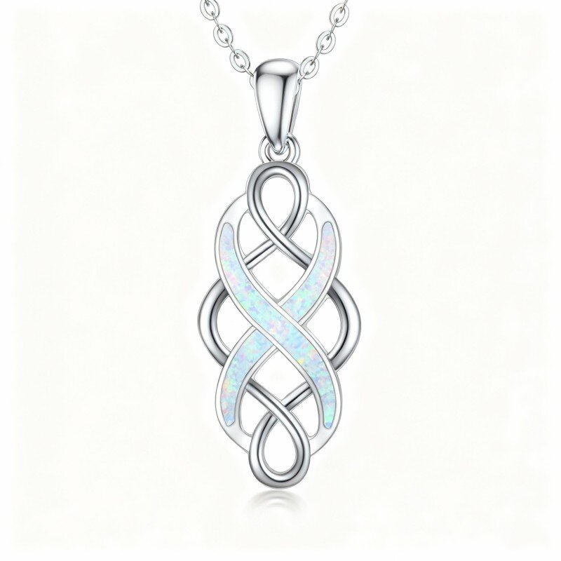 10K White Gold Opal Celtic Knot Pendant Necklace-6