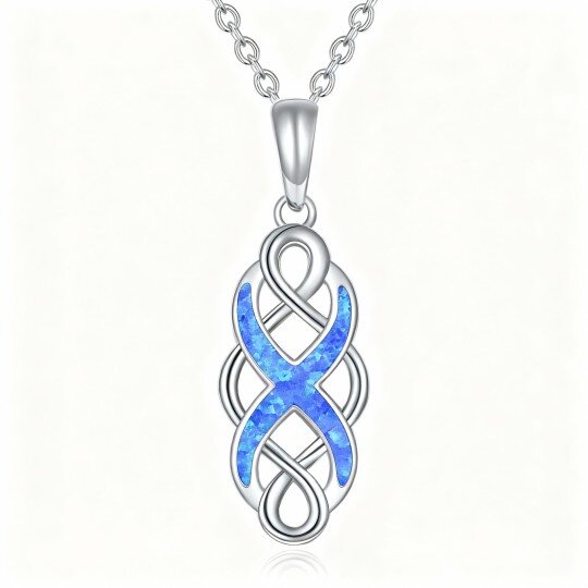 Colar com pendente nó celta em ouro branco 10K com opala