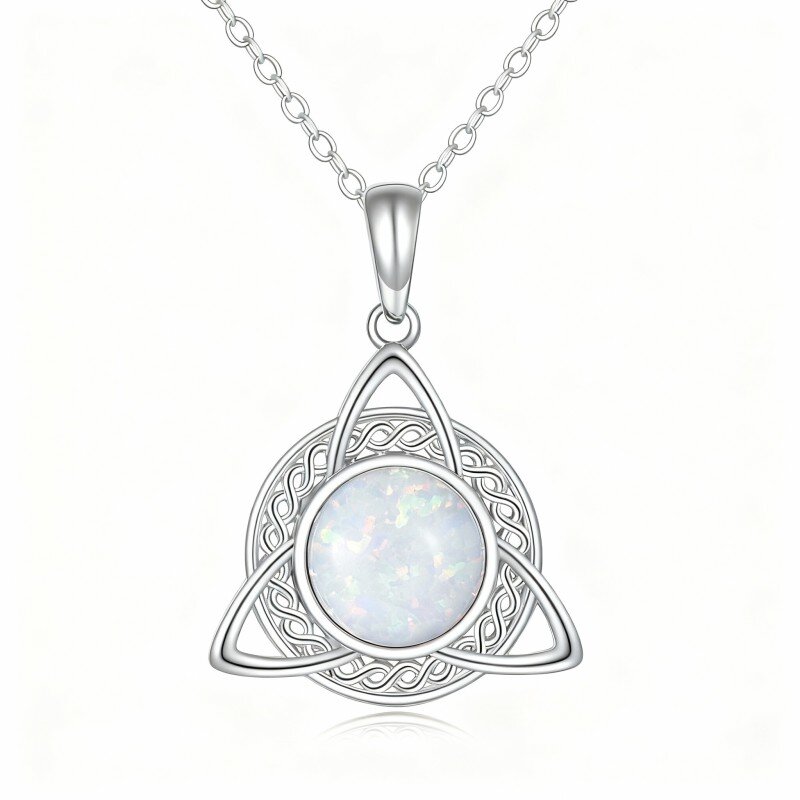 10K White Gold Opal Celtic Knot Pendant Necklace-4