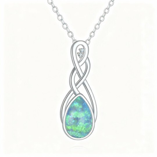10Kホワイトゴールドオパールケルトノットペンダントネックレス