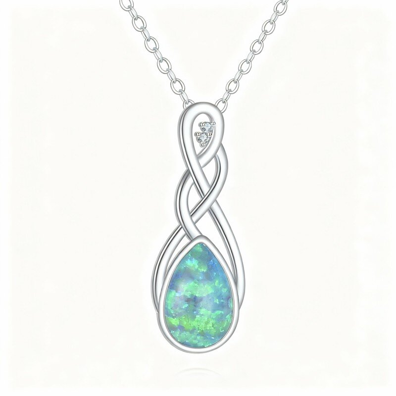 10K White Gold Opal Celtic Knot Pendant Necklace-8