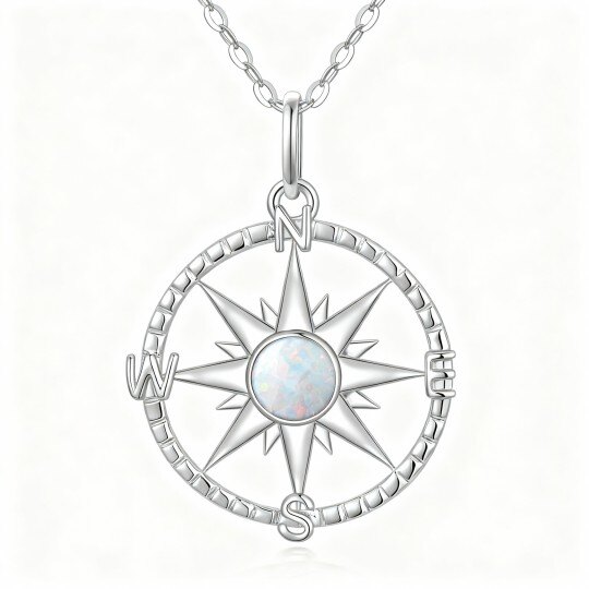9K White Gold Opal Compass & Sun Pendant Necklace